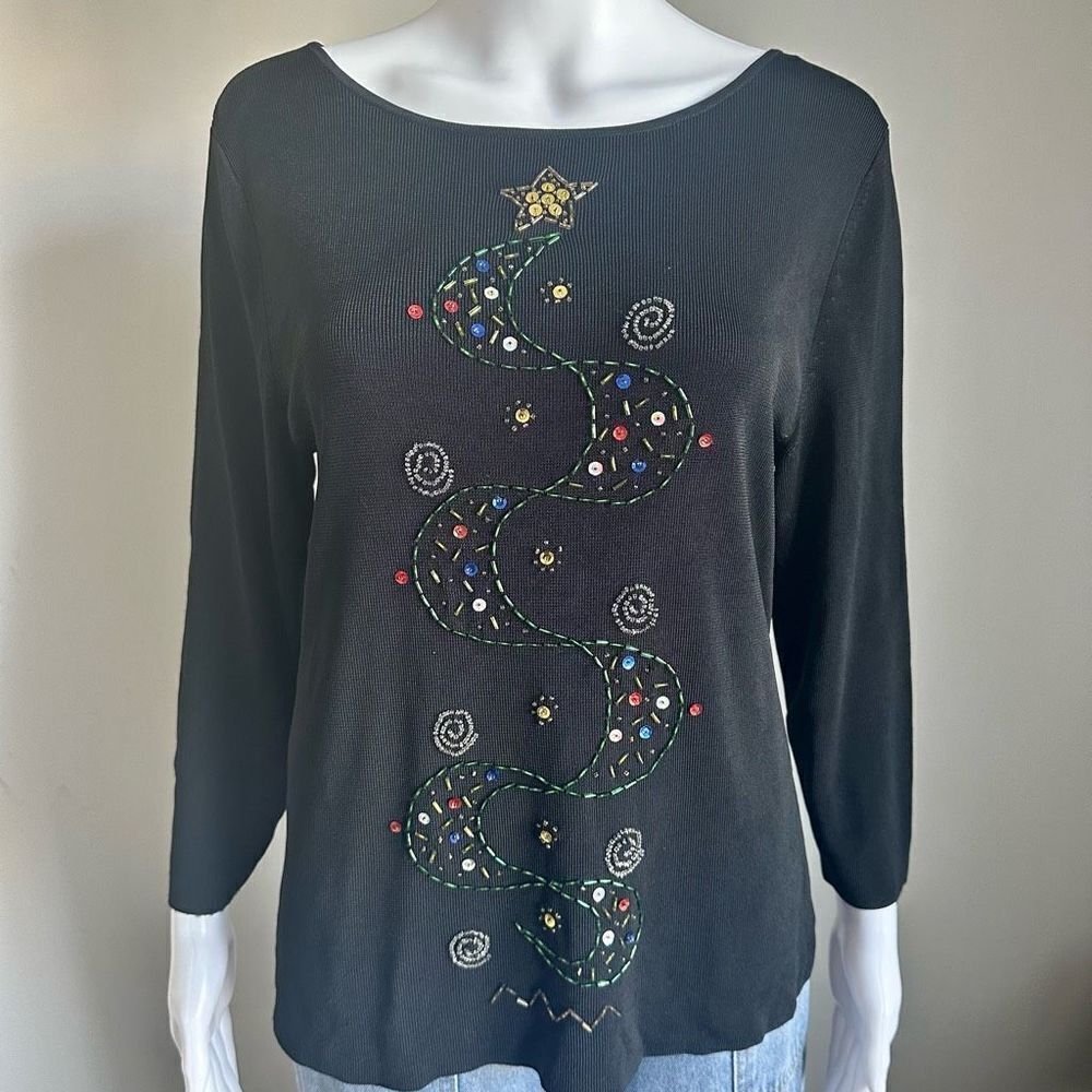 Lucia Burns Vintage Beaded Christmas Knit Top
